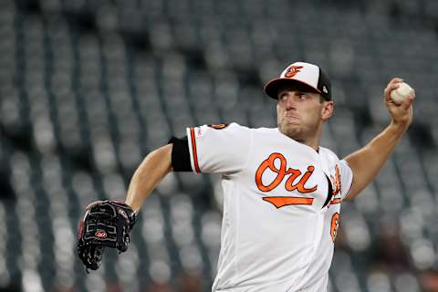 BALTIMORE, MARYLAND – SEPTEMBER 05: Starting pitcher John Means #67 of the Baltimore Orioles throws to a Texas Rangers batter in the first inning at Oriole Park at Camden Yards on September 05, 2019 in Baltimore, Maryland. (Photo by Rob Carr/Getty Images)