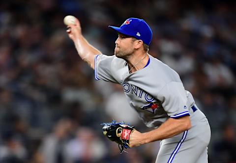 NEW YORK, NEW YORK – SEPTEMBER 20: Jason Adam #48 of the Toronto Blue Jays pitches in the sixth inning of their game against the New York Yankees at Yankee Stadium on September 20, 2019 in the Bronx borough of New York City. (Photo by Emilee Chinn/Getty Images)