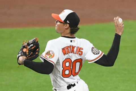 Spenser Watkins #80 of the Baltimore Orioles. (Photo by Mitchell Layton/Getty Images)