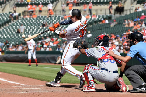 Adley Rutschman #35 of the Baltimore Orioles. (Photo by Greg Fiume/Getty Images)