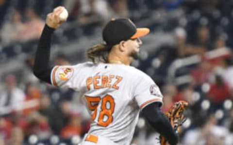 WASHINGTON, DC – SEPTEMBER 13: Cionel Perez #58 of the Baltimore Orioles pitches during a baseball game against the Washington Nationals at Nationals Parks on September 13, 2022 in Washington, DC. (Photo by Mitchell Layton/Getty Images)