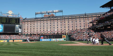 BALTIMORE, MD – APRIL 06: Starting pitcher Jake Arrieta #34 of the Baltimore Orioles delivers the first pitch of opening day to batter Denard Span #2 of the Minnesota Twins during the first inning at Oriole Park at Camden Yards on April 6, 2012 in Baltimore, Maryland. (Photo by Rob Carr/Getty Images)