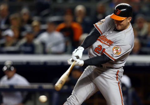 NEW YORK, NY – OCTOBER 10: Jim Thome #25 of the Baltimore Orioles bats against the New York Yankees during Game Three of the American League Division Series at Yankee Stadium on October 10, 2012 in the Bronx borough of New York City. (Photo by Elsa/Getty Images)