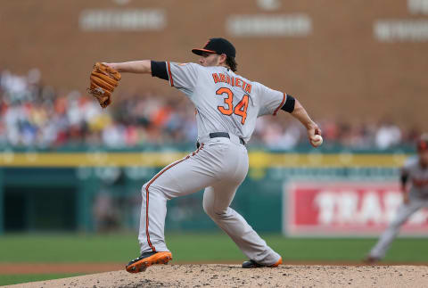 DETROIT, MI – JUNE 17: Jake Arrieta #34 of the Baltimore Orioles pitches in the fourth inning during the game against the Detroit Tigers at Comerica Park on June 17, 2013 in Detroit, Michigan. (Photo by Leon Halip/Getty Images)