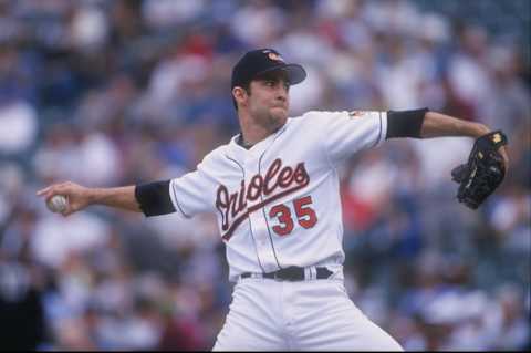 16 Apr 1998: Pitcher Mike Mussina of the Baltimore Orioles in action during a game against the Chicago White Sox at Camden Yards in Baltimore, Maryland. The White Sox defeated the Orioles 8-2. Mandatory Credit: Jamie Squire /Allsport