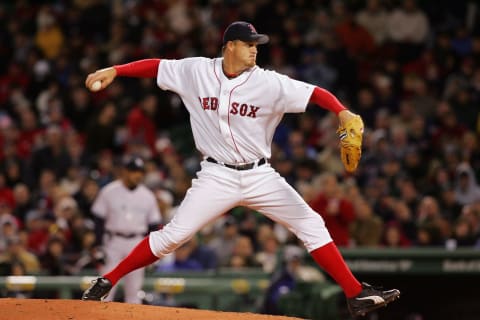 BOSTON – MAY 1: Mike Timlin #50 of the Boston Red Sox delivers a pitch against the New York Yankees during their game at Fenway Park on May 1, 2006 in Boston, Massachusetts. The Red Sox defeated the Yankees 7-3. (Photo by Jim McIsaac/Getty Images)