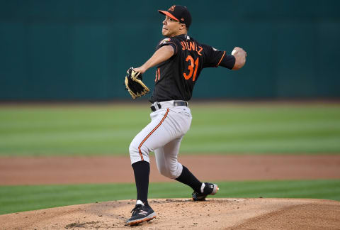 OAKLAND, CA – AUGUST 11: Ubaldo Jimenez #31 of the Baltimore Orioles pitches against the Oakland Athletics in the bottom of the first inning at Oakland Alameda Coliseum on August 11, 2017 in Oakland, California. (Photo by Thearon W. Henderson/Getty Images)