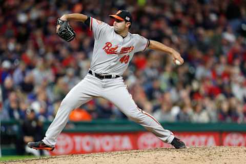 CLEVELAND, OH – SEPTEMBER 10: Richard Bleier #48 of the Baltimore Orioles pitches against the Cleveland Indians in the seventh inning at Progressive Field on September 10, 2017 in Cleveland, Ohio. The Indians defeated the Orioles 3-2, (Photo by David Maxwell/Getty Images)