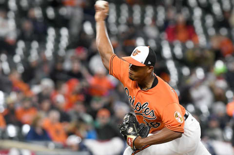 BALTIMORE, MD – MARCH 31: Pedro Araujo #38 of the Baltimore Orioles pitches in the eighth inning of his major league debut against the Minnesota Twins at Oriole Park at Camden Yards on March 31, 2018 in Baltimore, Maryland. (Photo by Greg Fiume/Getty Images)