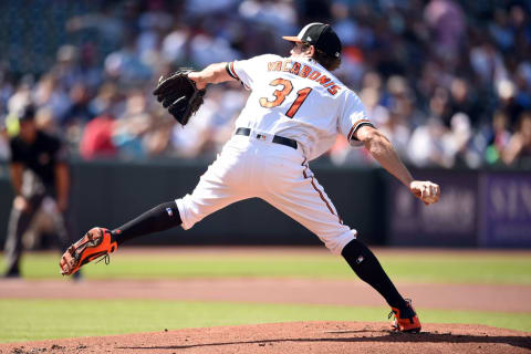 BALTIMORE, MD – JULY 09: Jimmy Yacabonis #31 of the Baltimore Orioles pitches in the first inning during a game one of a doubleheader baseball game against the Baltimore Orioles at Oriole Park at Camden Yards on July 9, 2018 in Baltimore, Maryland. (Photo by Mitchell Layton/Getty Images)