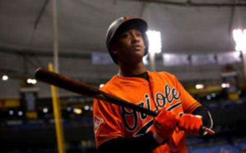 ST. PETERSBURG, FL – SEPTEMBER 30: Jonathan Schoop #6 of the Baltimore Orioles waits on deck to bat during the ninth inning of a game against the Tampa Bay Rays on September 30, 2017, at Tropicana Field in St. Petersburg, Florida. (Photo by Brian Blanco/Getty Images)