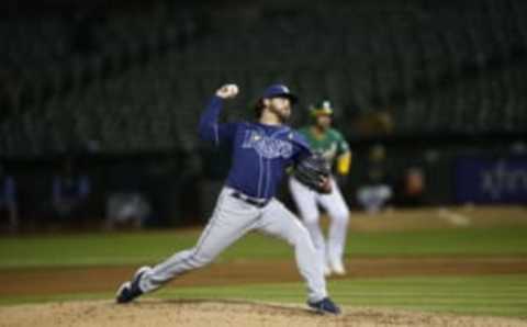 OAKLAND, CA – MAY 2: Phoenix Sanders #80 of the Tampa Bay Rays pitches during the game against the Oakland Athletics at RingCentral Coliseum on May 2, 2022 in Oakland, California. The Rays defeated the Athletics 6-1. (Photo by Michael Zagaris/Oakland Athletics/Getty Images)