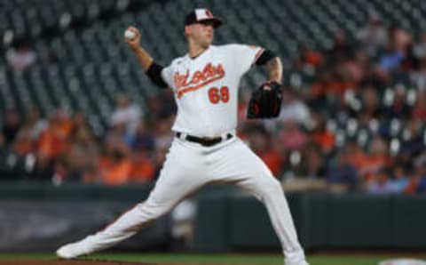 BALTIMORE, MARYLAND – SEPTEMBER 19: Starting pitcher Tyler Wells #68 of the Baltimore Orioles works the first inning against the Detroit Tigers at Oriole Park at Camden Yards on September 19, 2022 in Baltimore, Maryland. (Photo by Patrick Smith/Getty Images)