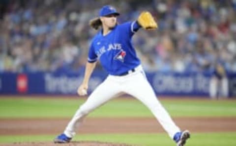 TORONTO, ON – OCTOBER 2: Kevin Gausman #34 of the Toronto Blue Jays pitches to the Boston Red Sox during the second inning in their MLB game at the Rogers Centre on October 2, 2022 in Toronto, Ontario, Canada. (Photo by Mark Blinch/Getty Images)