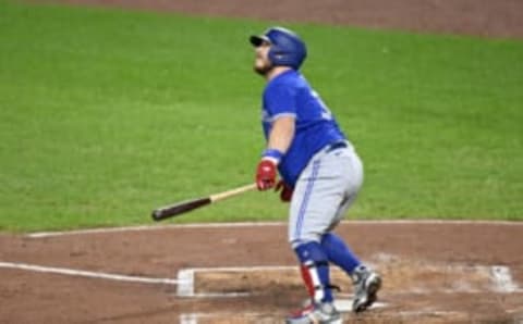 BALTIMORE, MARYLAND – OCTOBER 03: Alejandro Kirk #30 of the Toronto Blue Jays bats against the Baltimore Orioles at Oriole Park at Camden Yards on October 03, 2022 in Baltimore, Maryland. (Photo by G Fiume/Getty Images)