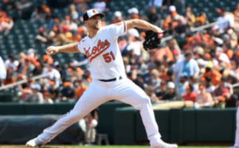 BALTIMORE, MD – SEPTEMBER 25: Austin Voth #51 of the Baltimore Orioles pitches during a baseball game against the Houston Astros at Oriole Park at Camden Yards on September 25, 2022 in Baltimore, Maryland. (Photo by Mitchell Layton/Getty Images)