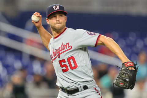 Austin Voth #50 of the Washington Nationals. (Photo by Michael Reaves/Getty Images)