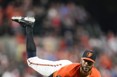 Aug 6, 2022; Baltimore, Maryland, USA; Baltimore Orioles relief pitcher Dillon Tate (55) throws a pitch against the Pittsburgh Pirates during the ninth inning at Oriole Park at Camden Yards. Mandatory Credit: Brent Skeen-USA TODAY Sports