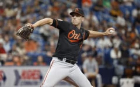 Apr 8, 2022; St. Petersburg, Florida, USA; Baltimore Orioles starting pitcher John Means (47) throws a pitch during the second inning against the Tampa Bay Rays at Tropicana Field. Mandatory Credit: Kim Klement-USA TODAY Sports