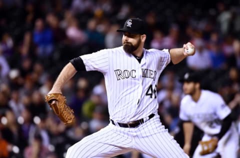 Sep 6, 2016; Denver, CO, USA; Colorado Rockies relief pitcher 