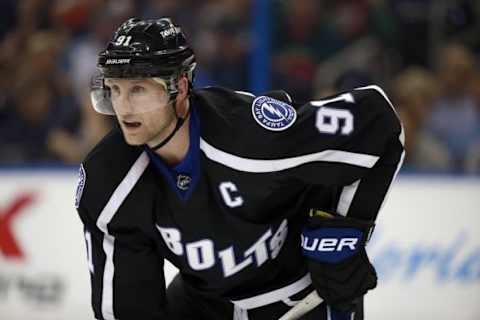 Jan 2, 2016; Tampa, FL, USA; Tampa Bay Lightning center Steven Stamkos (91) looks on against the Minnesota Wild during the third period at Amalie Arena. Mandatory Credit: Kim Klement-USA TODAY Sports