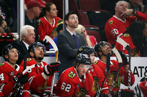 Chicago Blackhawks head coach Jeremy Colliton during the third period against the St. Louis Blues at the United Center in Chicago on November 14, 2018. The Blackhawks snapped an eight-game road losing streak on Saturday, Nov. 24, 2018, with a 5-4 win against the Florida Panthers. (Nuccio DiNuzzo/Chicago Tribune/TNS via Getty Images)