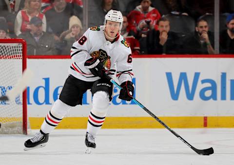 Slater Koekkoek #68, Chicago Blackhawks (Photo by Elsa/Getty Images)