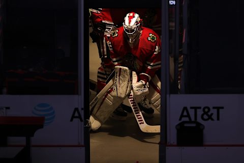 Kevin Lankinen #32, Chicago Blackhawks (Photo by Stacy Revere/Getty Images)