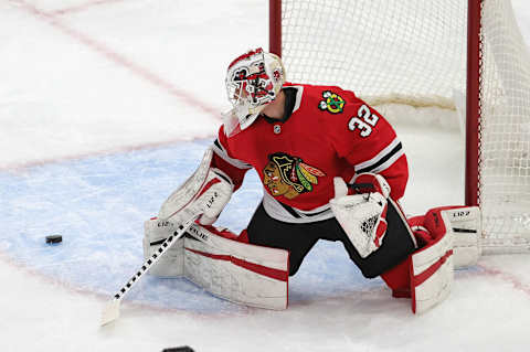 Kevin Lankinen #32, Chicago Blackhawks (Photo by Jonathan Daniel/Getty Images)