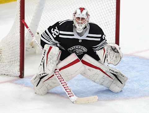 Kevin Lankinen #32, Chicago Blackhawks (Photo by Jonathan Daniel/Getty Images)