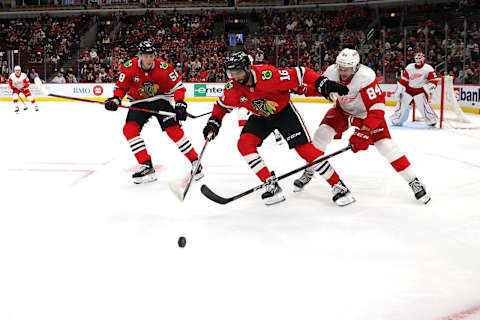 Jujhar Khaira #16, Chicago Blackhawks (Photo by Stacy Revere/Getty Images)