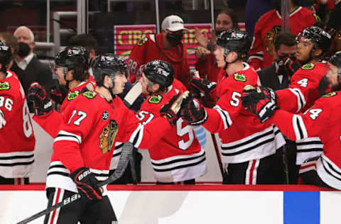 Kirby Dach #77, Chicago Blackhawks (Photo by Jonathan Daniel/Getty Images)