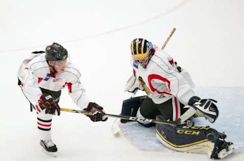 CHICAGO, IL – JULY 17: Chicago Blackhawks prospect Tim Soderlund (43) participates during the Chicago Blachawks Development Camp on July 17, 2017 at Johnny’s IceHouse in Chicago, Illinois. (Photo by Robin Alam/Icon Sportswire via Getty Images)