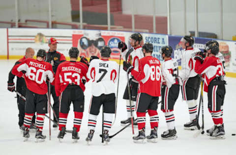 CHICAGO, IL – JULY 17: Chicago Blackhawks prospects participates during the Chicago Blachawks Development Camp on July 17, 2017 at Johnny’s IceHouse in Chicago, Illinois. (Photo by Robin Alam/Icon Sportswire via Getty Images)