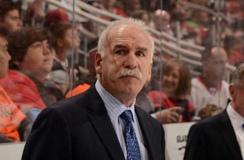 GLENDALE, AZ – FEBRUARY 02: Head coach Joel Quenneville of the Chicago Blackhawks looks on from the bench against the Arizona Coyotes at Gila River Arena on February 2, 2017 in Glendale, Arizona. (Photo by Norm Hall/NHLI via Getty Images)