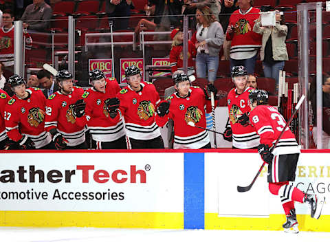 Brandon Hagel #38, Chicago Blackhawks (Photo by Stacy Revere/Getty Images)