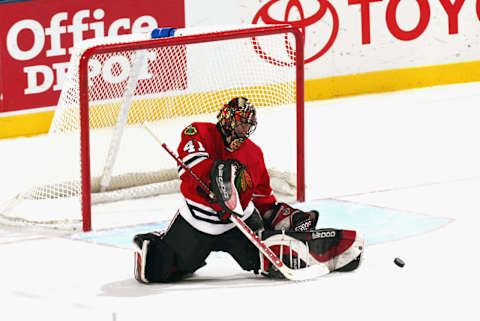 Jocelyn Thibault, Chicago Blackhawks (Photo By Eliot J. Schechter/Getty Images/NHLI)