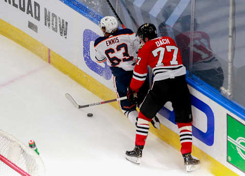 Kirby Dach #77, Chicago Blackhawks (Photo by Jeff Vinnick/Getty Images)