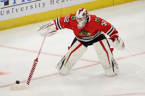 Kevin Lankinen #32, Chicago Blackhawks Mandatory Credit: Kamil Krzaczynski-USA TODAY Sports