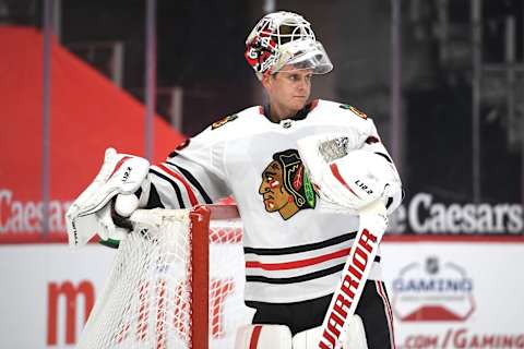 Kevin Lankinen #32, Chicago Blackhawks Mandatory Credit: Tim Fuller-USA TODAY Sports