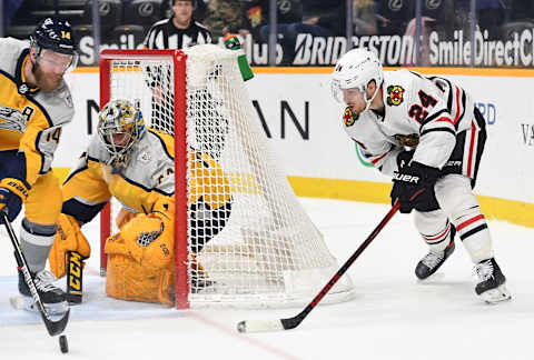 Pius Suter #24, Chicago Blackhawks Mandatory Credit: Christopher Hanewinckel-USA TODAY Sports