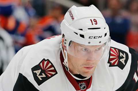 Feb 14, 2017; Edmonton, Alberta, CAN; Arizona Coyotes forward Shane Doan (19) skates against the Edmonton Oilers at Rogers Place. Mandatory Credit: Perry Nelson-USA TODAY Sports