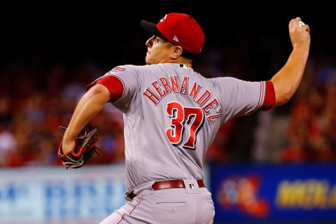 ST. LOUIS, MO – SEPTEMBER 1: David Hernandez #37 of the Cincinnati Reds pitches against the St. Louis Cardinals] in the eighth inning at Busch Stadium on September 1, 2018 in St. Louis, Missouri. (Photo by Dilip Vishwanat/Getty Images)