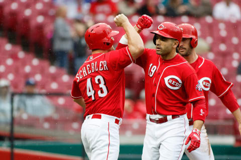 CINCINNATI, OH – SEPTEMBER 08: Joey Votto #19 of the Cincinnati Reds celebrates with Scott Schebler #43 of the Cincinnati Reds after hitting a grand slam against San Diego Padres in the second inning at Great American Ball Park on September 8, 2018 in Cincinnati, Ohio. (Photo by Justin Casterline/Getty Images)