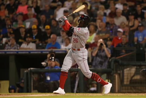 SURPRISE, AZ – NOVEMBER 03: AFL East All-Star, Taylor Trammell #26 of the Cincinnati Reds bats during the Arizona Fall League All Star Game at Surprise Stadium on November 3, 2018 in Surprise, Arizona. (Photo by Christian Petersen/Getty Images)