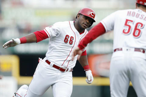 CINCINNATI, OH – APRIL 23: Yasiel Puig #66 of the Cincinnati Reds rounds the bases after hitting a two-run home run in the first inning against the Atlanta Braves at Great American Ball Park on April 23, 2019 in Cincinnati, Ohio. (Photo by Joe Robbins/Getty Images)