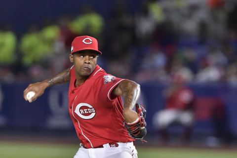 MONTERREY, MEXICO – APRIL 13: Raisel Iglesias, relieve pitcher of the Cincinnati Reds, pitches on the ninth inning of the game between the Cincinnati Reds and the St. Louis Cardinals at Estadio de Beisbol Monterrey on April 13, 2019 in Monterrey, Nuevo Leon. (Photo by Azael Rodriguez/Getty Images)