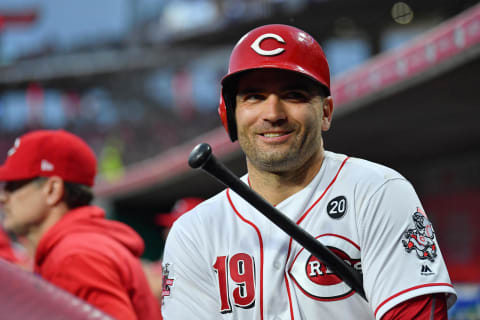 CINCINNATI, OH – APRIL 25: Joey Votto #19 of the Cincinnati Reds prepares to bat against the Atlanta Braves. (Photo by Jamie Sabau/Getty Images)