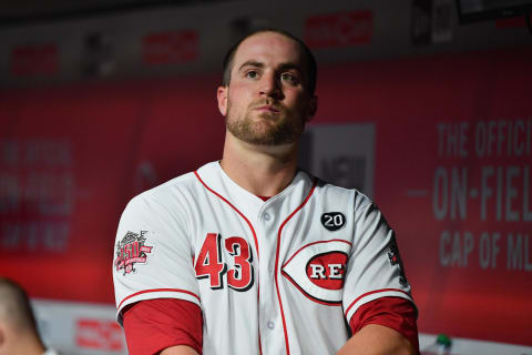 CINCINNATI, OH – APRIL 25: Scott Schebler #43 of the Cincinnati Reds (Photo by Jamie Sabau/Getty Images)