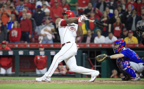 CINCINNATI, OHIO – MAY 15: Yasiel Puig #66 of the Cincinnati Reds hits a game winning single in the 10th inning against the Chicago Cubs at Great American Ball Park on May 15, 2019 in Cincinnati, Ohio. (Photo by Andy Lyons/Getty Images)